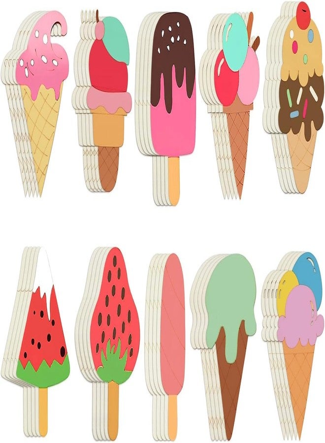 Haoser 10 PCS Unfinished Ice Cream Wood Cutouts 10 Styles Summer DIY Blank Unfinished Wooden Cutouts for Crafts Ice Cream Ornament for Kids Painting, DIY Crafts Home Decoration,Kids Art and Craft kit - Image 1